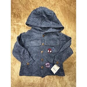 Spider-man knit denim snap button up hoodie jacket size 3T NWT